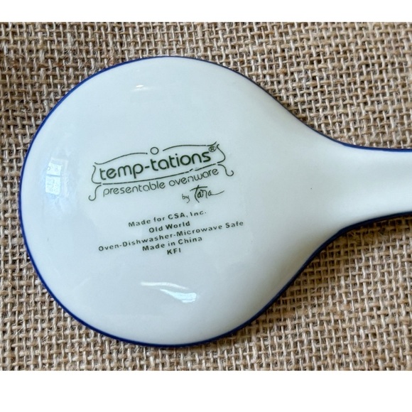 Temptations Old World Ceramic Serving Spoon Blue Green Handle Folk Art Cottage - Picture 3 of 3